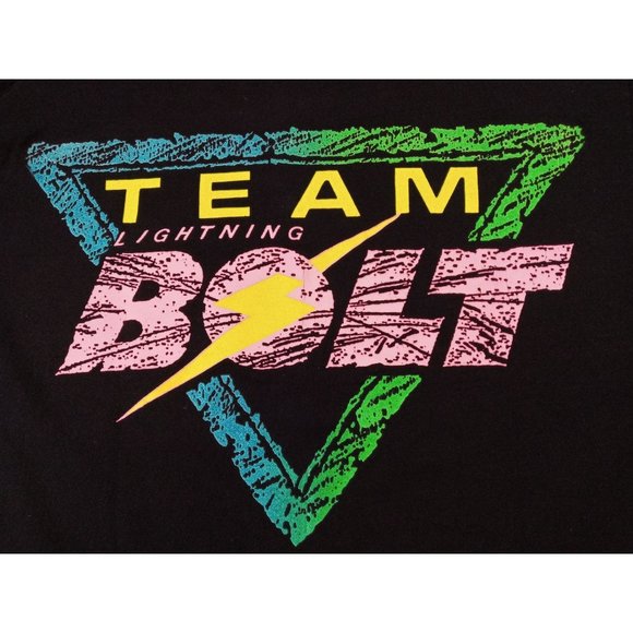 Vintage Team Lightning Bolt T-Shirt 1980s Neon Black Large Surfer Surfboard - Picture 4 of 9